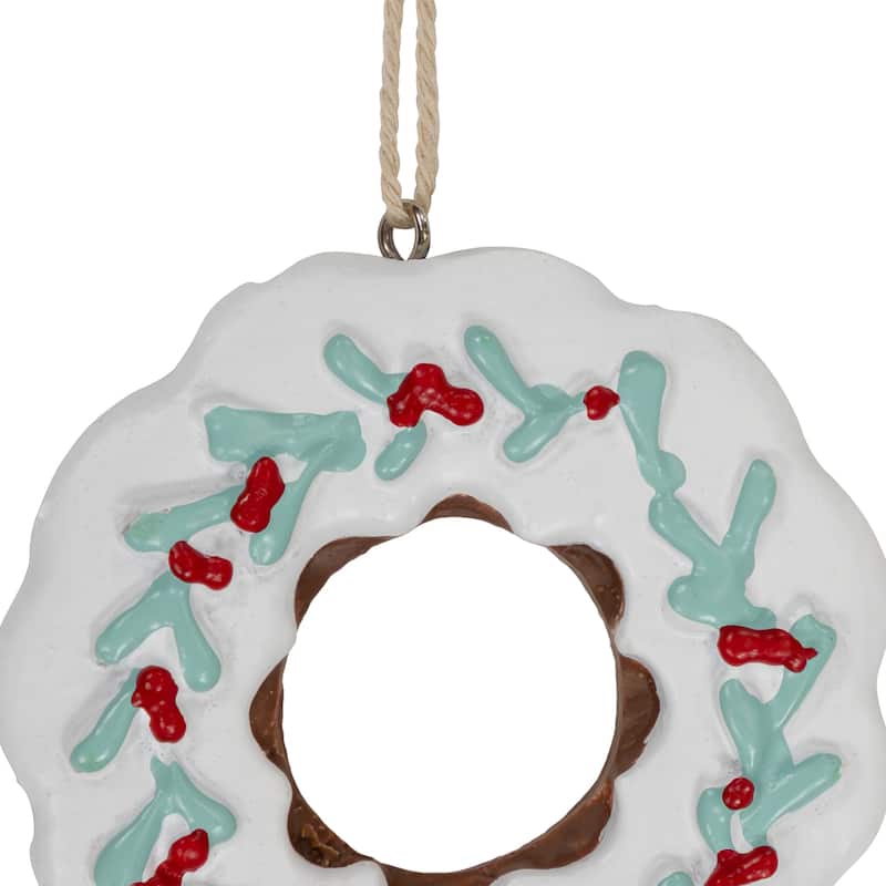 2.75" White Frosted Donut with Pine and Berry Christmas Ornament
