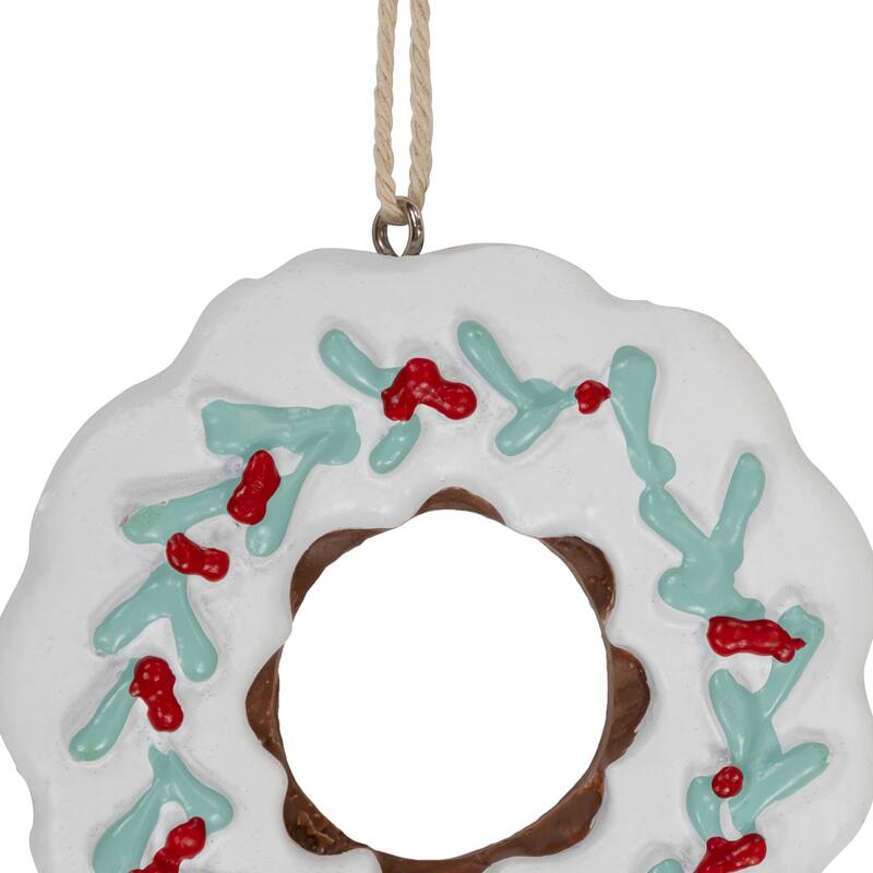 3" White Frosted Donut with Pine and Berry Christmas Ornament
