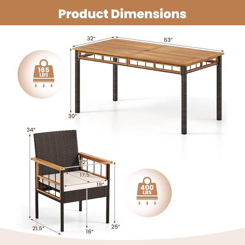 Gymax Set of 7 PE Wicker Patio Dining Set w/1.97'' Umbrella Hole