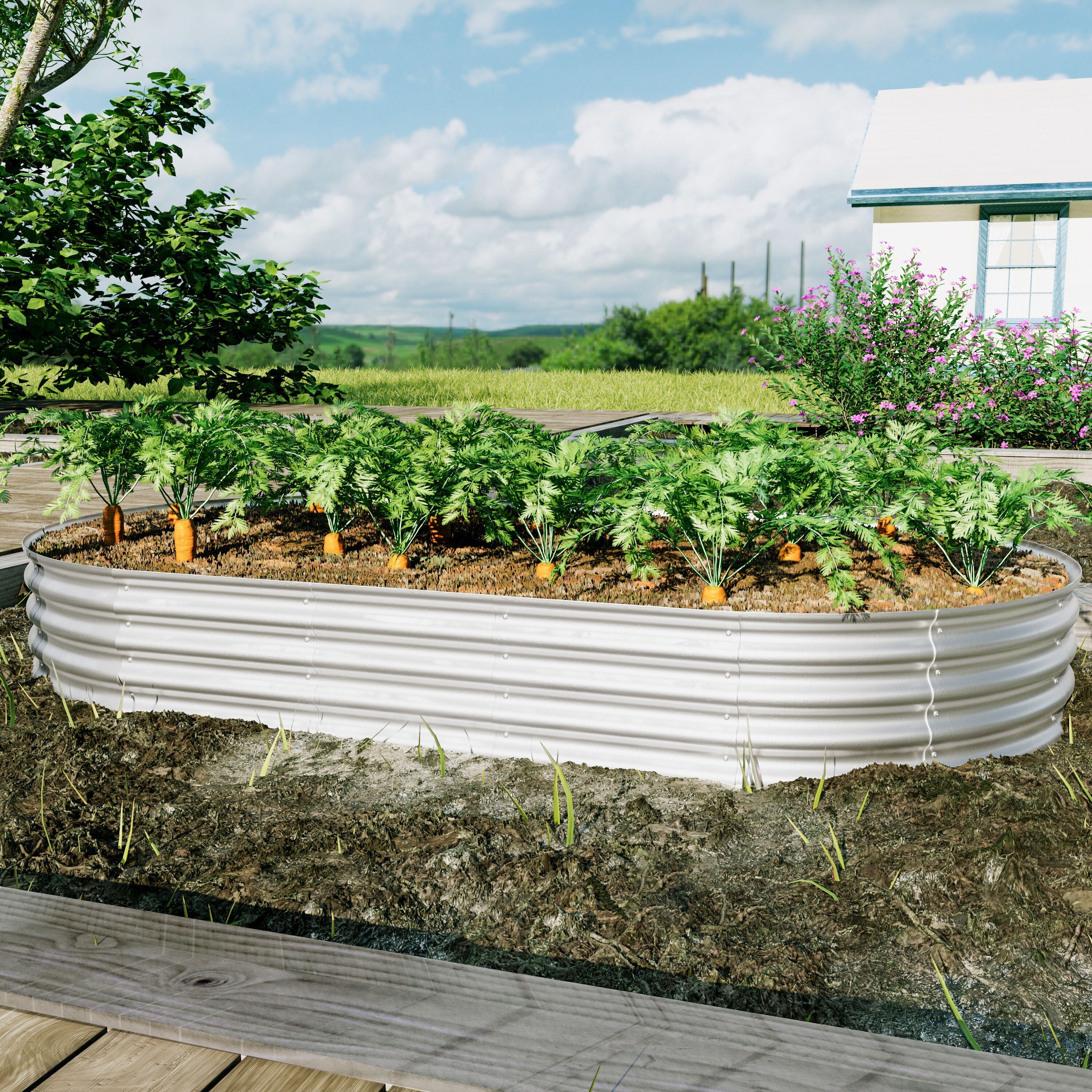 2Pcs 8x4x1ft Raised Garden Bed Kit, Galvanized Planter Raised