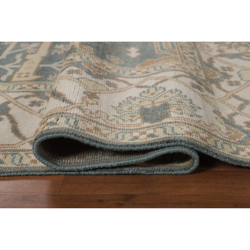 Blue Gray Oushak Indian Area Rug Handmade Wool Carpet - 8'1" x 9'11"
