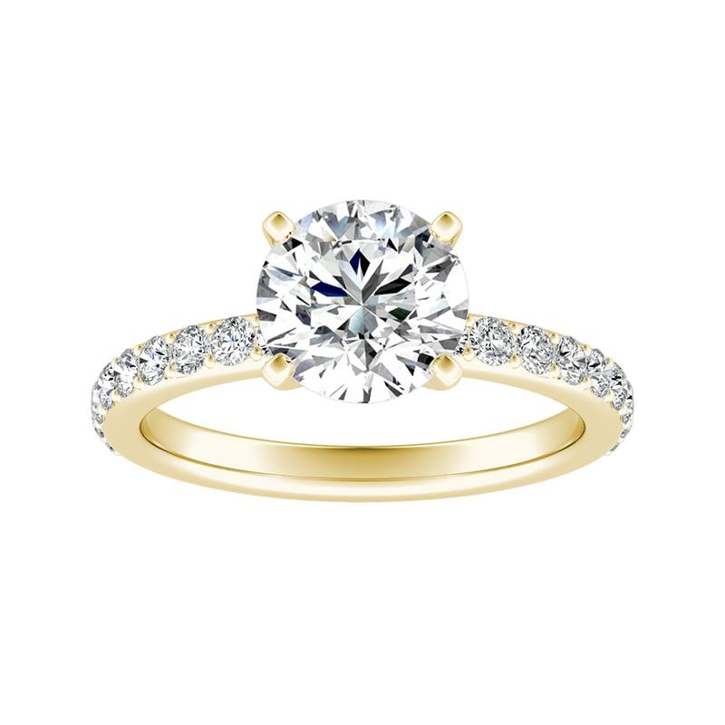 Auriya 14k Gold 2 1/2ctw Round Moissanite and Diamond Engagement Ring 1/3ct TDW - Yellow - 4