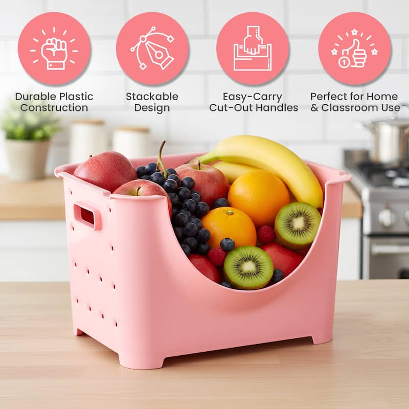 Basicwise Plastic Stackable Storage Containers