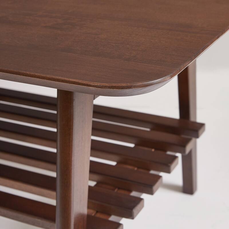 Wooden Coffee Table with Storage Shelf, Mid-Century Rectangular Center Table for Living Room,Walnut Brown