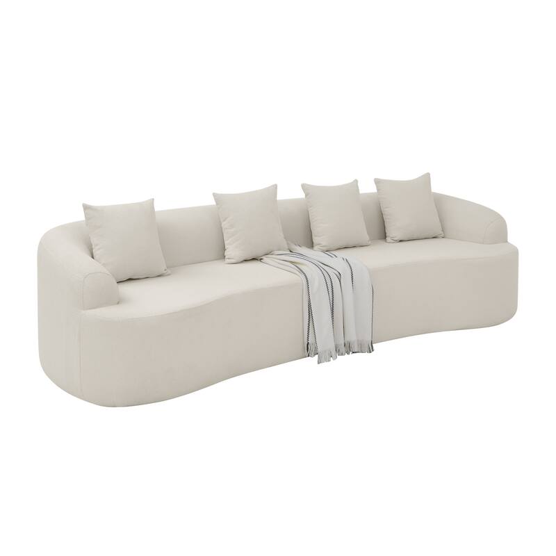Curved Modular Sectional Sofa, Compressed 4-Seater Foam Couch, Comfy Wool Fabric Upholstered Sofa for Living Room, Bedroom