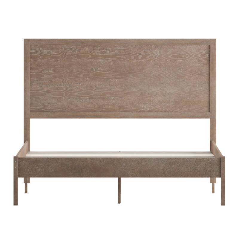 Solid Wood Platform Bed with Headboard and Wooden Slats