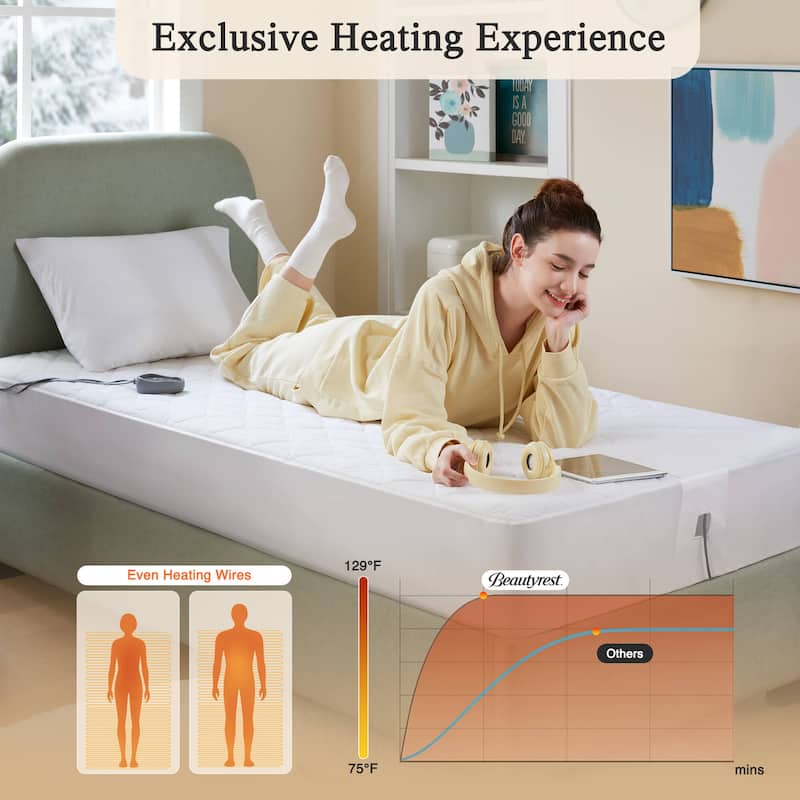 Beautyrest Cotton Blend Heated Mattress Pad - White