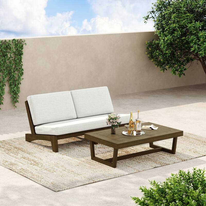 3-Seat Outdoor Sofa Set with Solid Wood Coffee Table, Weather-Resistant Cushions