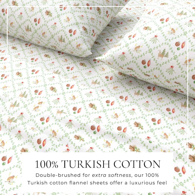 Linery & Co. Ultra-Soft Turkish Cotton Flannel Holiday Print Sheet Set