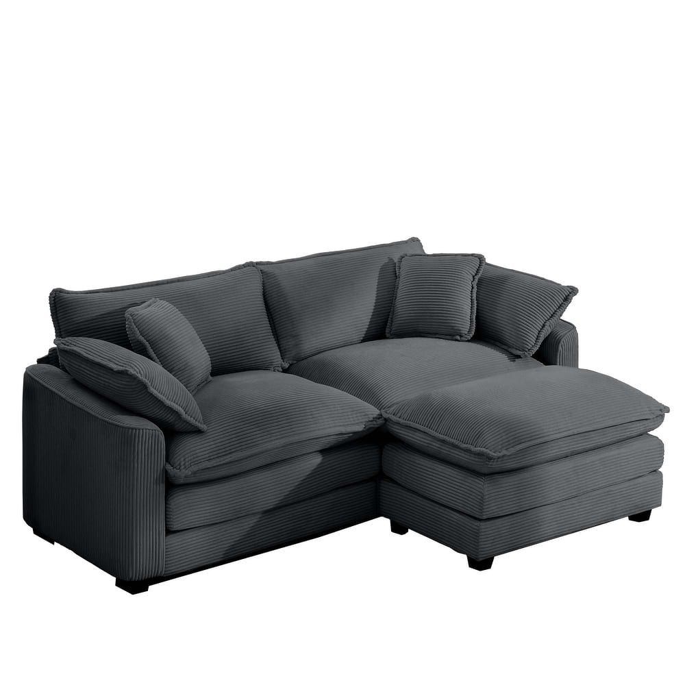 L-Shaped Modular Sectional Sofa with Ottoman, 2-Seater Corduroy Sofa Set with Removable Armrests for Livingroom