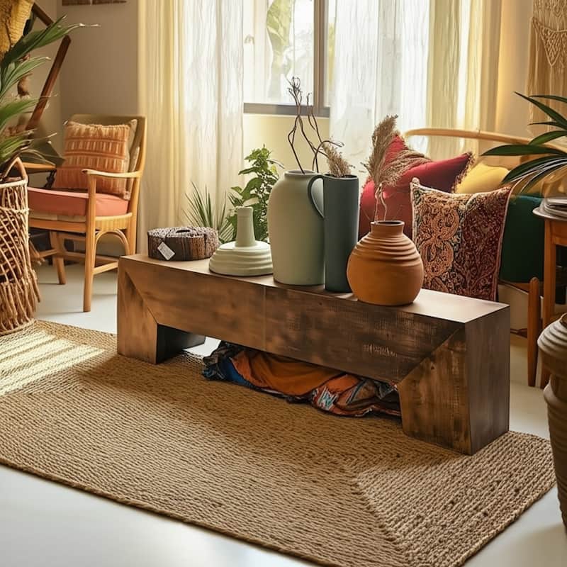 Bench Solid Wood Rustic Design Casual Home Style for Bedroom Living Room Office Entryway Accent Furniture - 18" Brown