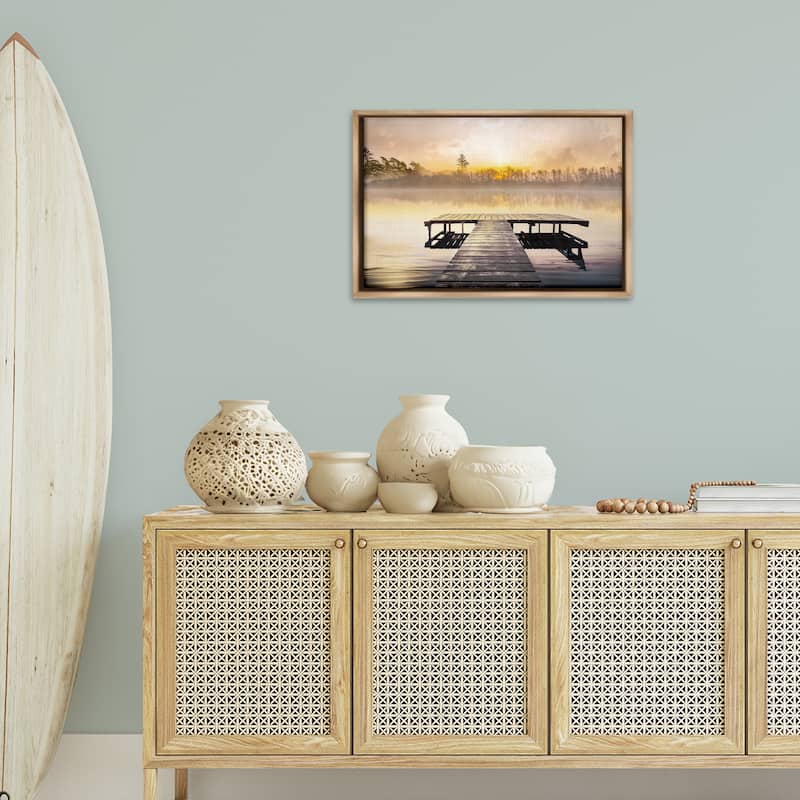 Stupell Summer Sunrise Dock Framed Floater Canvas Wall Art Design By Mike Calascibetta