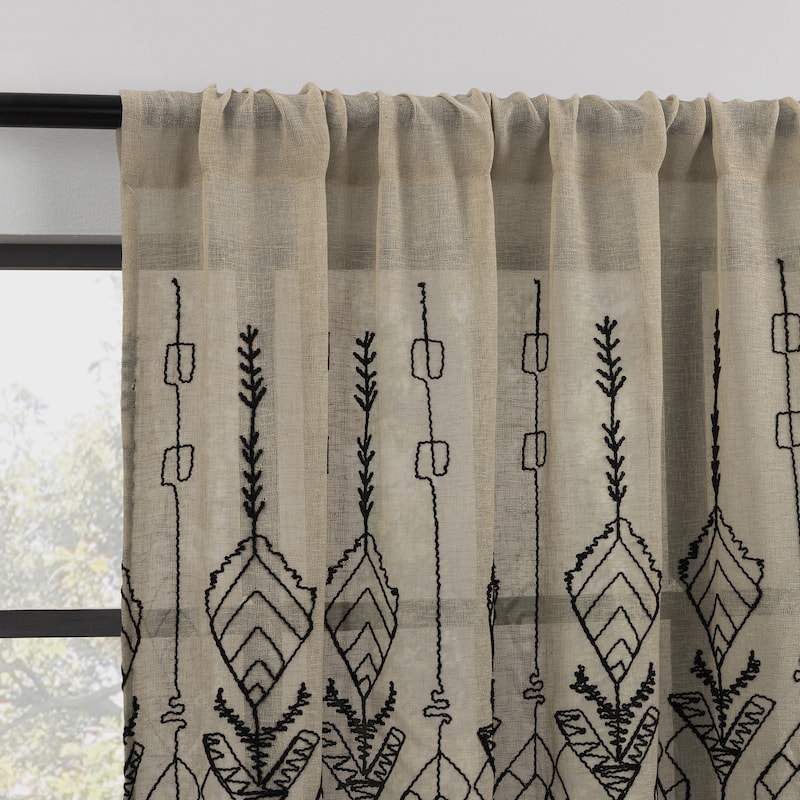 Indigo Road by Egypt Sherrod Palo Global Embroidery Semi-Sheer Rod Pocket 1-Piece Curtain Panel, Single Panel - 50" x 84" - Taupe