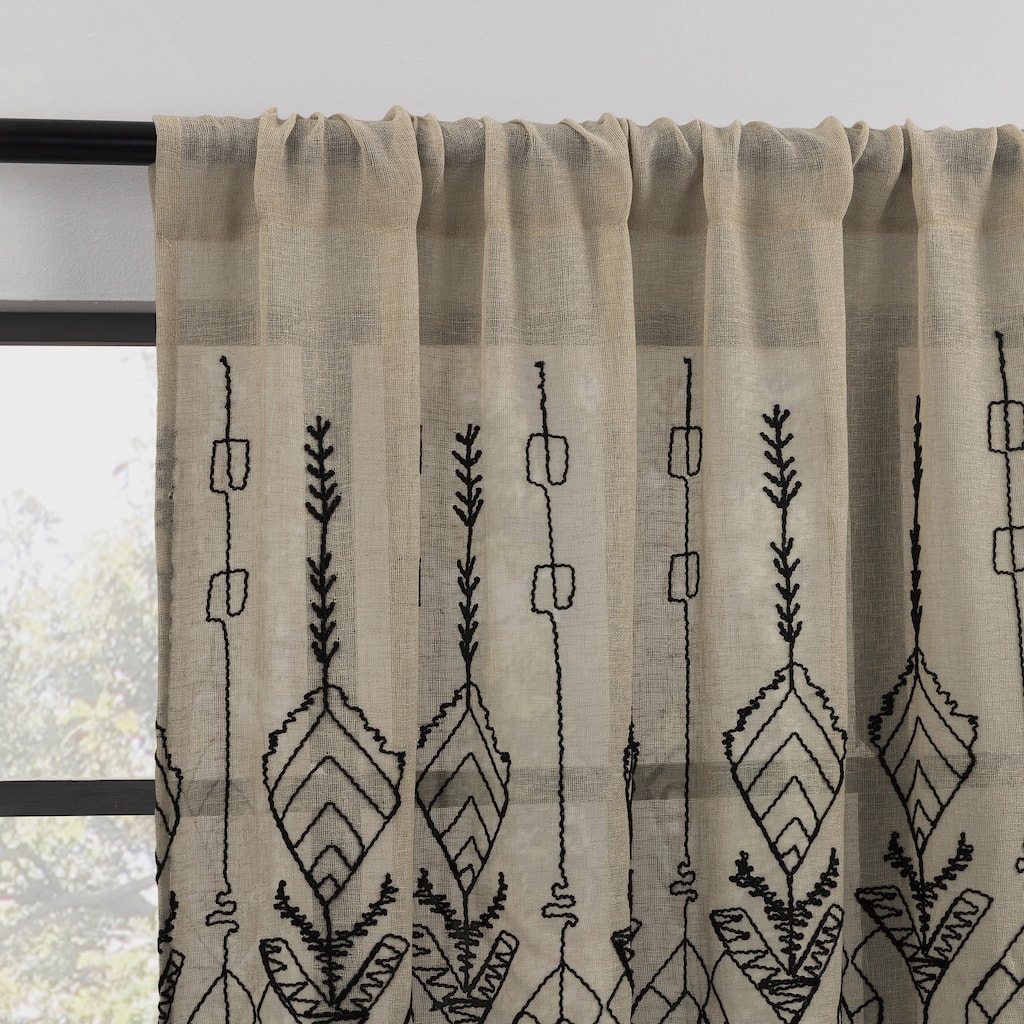 Indigo Road by Egypt Sherrod Palo Global Embroidery Semi-Sheer Rod Pocket 1-Piece Curtain Panel, Single Panel