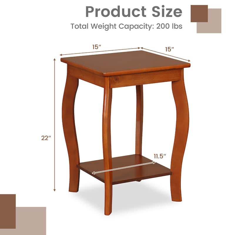 Gymax 2-Tier Square End Table Set of 2 Narrow Sofa Side Nightstand w/