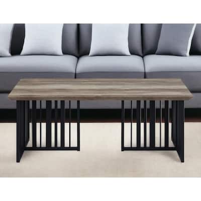 HomeRoots 47" Oak and Black Wood And Metal Distressed Frame Coffee Table - 47' X '17.83' X '23.62