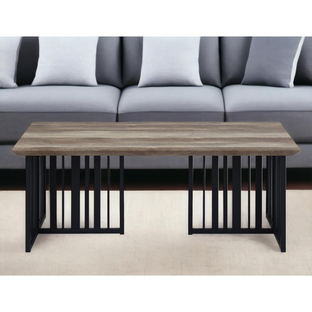 HomeRoots 47" Oak and Black Wood And Metal Distressed Frame Coffee Table - 47' X '17.83' X '23.62