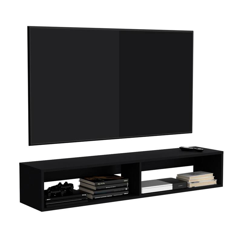 Modern Wall-Mounted TV Console with Dual Shelves & Cable Management, Ideal for Small Spaces