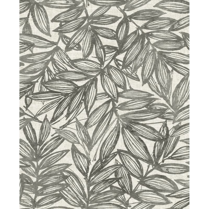 A-Street Prints Rhythmic Charcoal Leaf Wallpaper