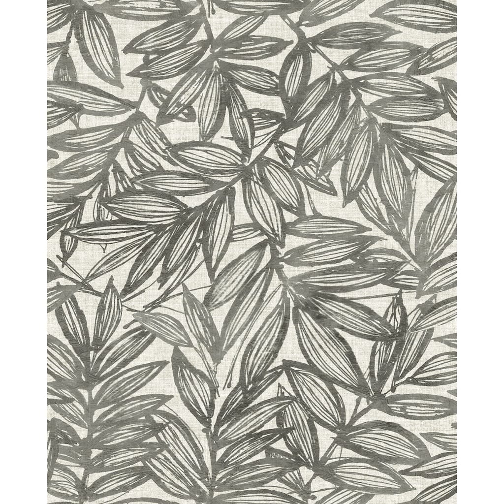 A-Street Prints Rhythmic Charcoal Leaf Wallpaper