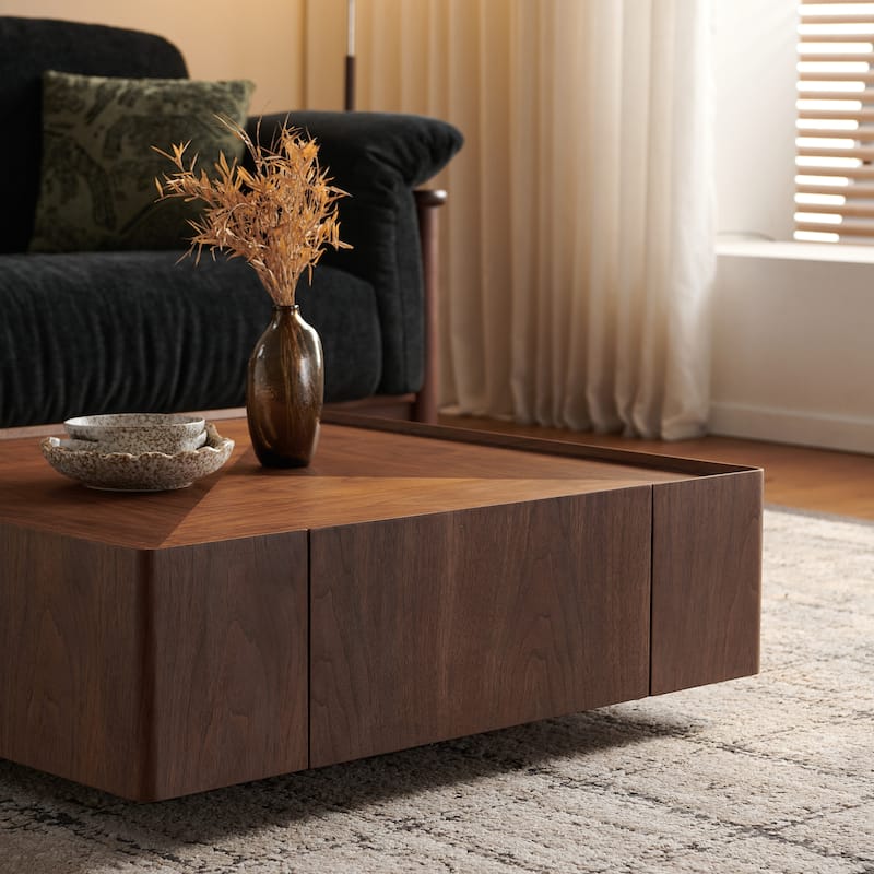 Circular Walnut Design Coffee Table with Drawers for