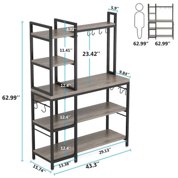 dimension image slide 0 of 3, Kitchen Bakers Rack with Storage, 43 inch Microwave Stand 5-Tier Kitchen Utility Storage Shelf