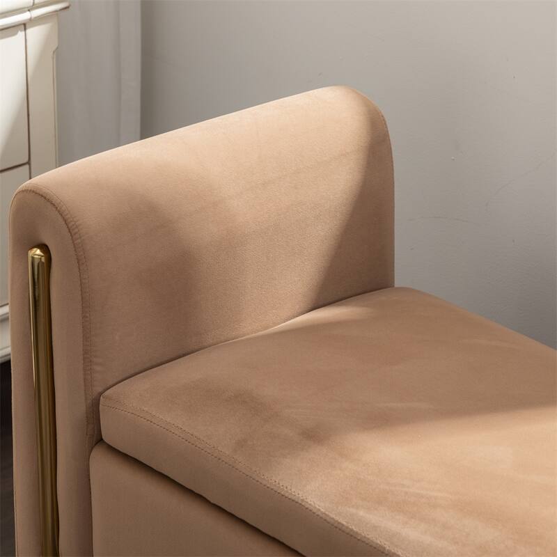 Storage Bench Bedroom Bench With Gold Metal Trim Strip For Living Room