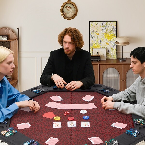 EROMMY 8 Player Foldable Poker Table, Portable Folding Game Table
