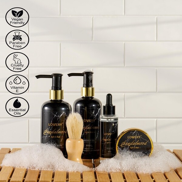Deluxe Sandalwood Spa Basket for Men Gold Marble Selfcare Grooming