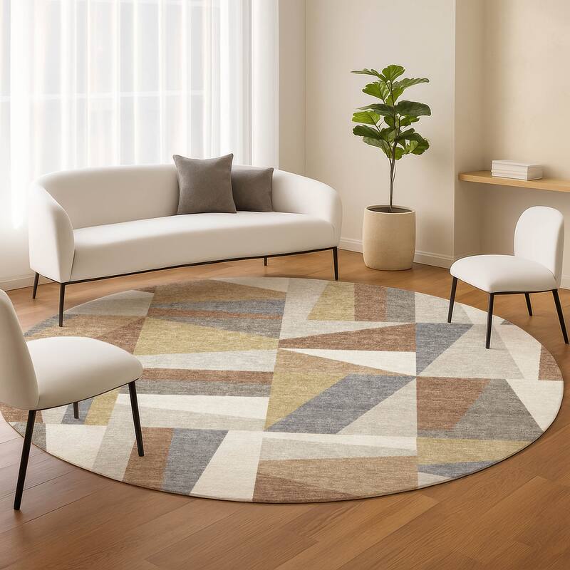 Machine Washable Indoor/ Outdoor Contemporry Mosaic Chantille Rug