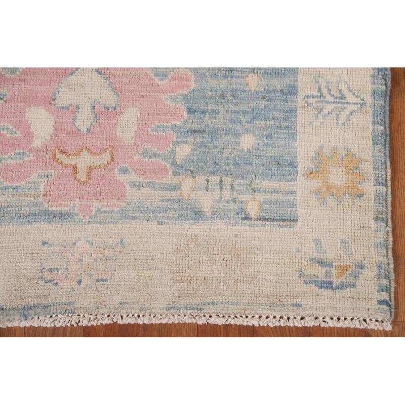 Blue Oushak Turkish Runner Rug Handmade Wool Carpet - 3'3"x 11'8"