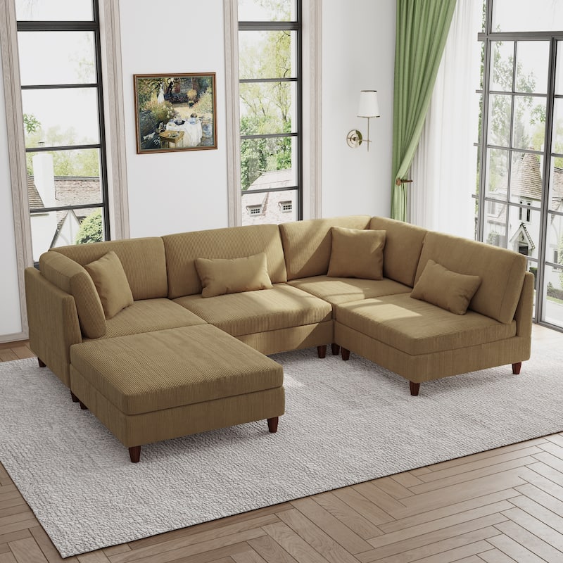 Modern Modular Corduroy Sectional Sofa with Ottoman