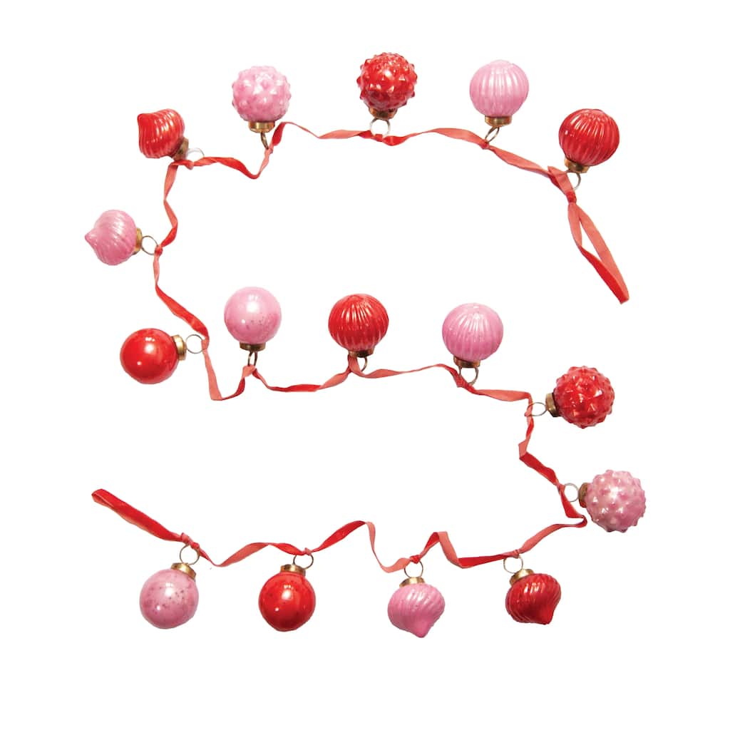 Embossed Mercury Glass Ornament Garland with Velvet Ribbon - 72.0"L x 2.0"W x 2.0"H