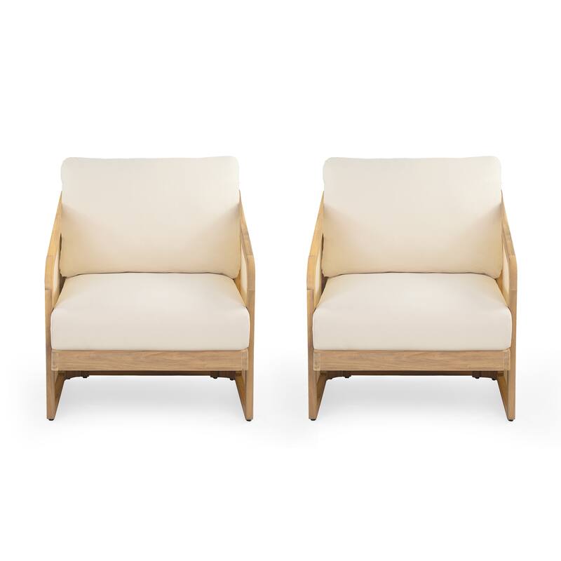 Roomfitters Outdoor Club Chair with Acacia Wood Frame and Cushions, Patio Armchair, Beige