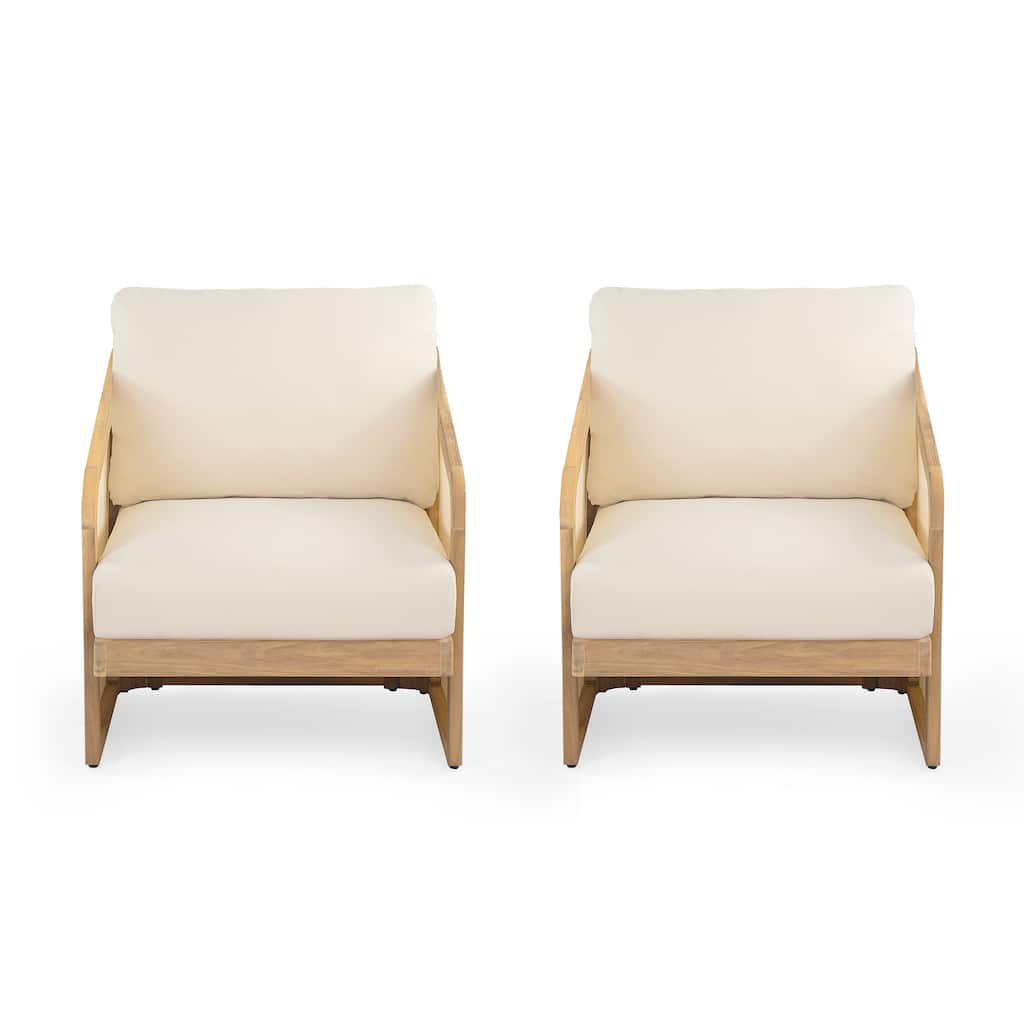 Set of 2 Wood Lounge Chair Patio Chair with Cushion, Outdoor Club Chair Reception Chair Side Chair Padded Chair