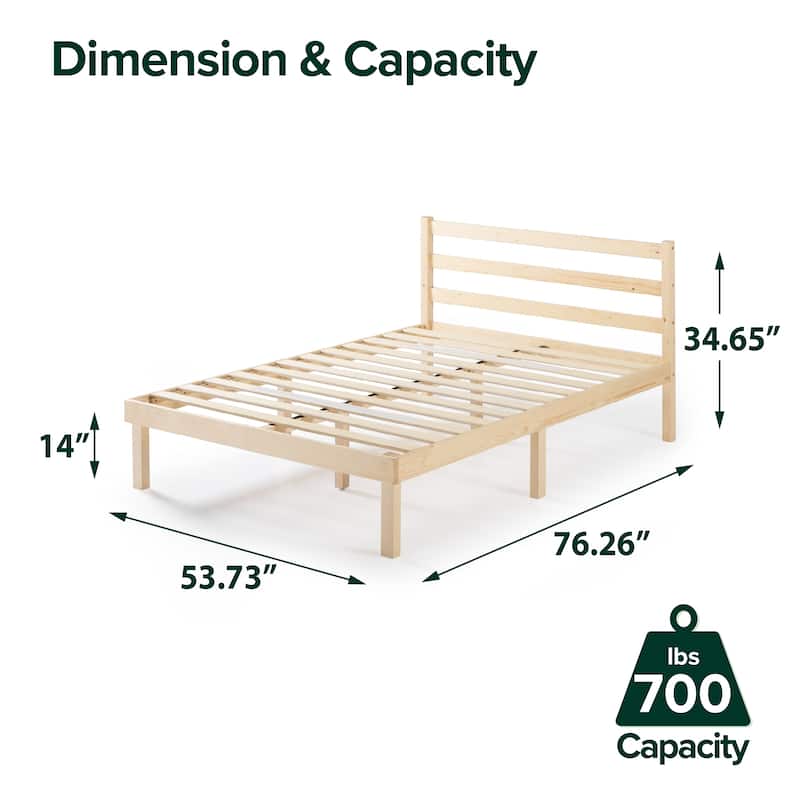 Priage by ZINUS Pine Wood Platform Bed Frame with Headboard