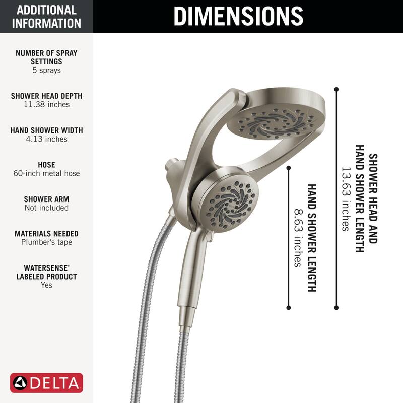 Delta 75419 HydroRain 1.75 GPM 2-in1 Shower Head and Hand Shower with
