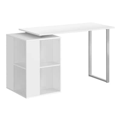 Computer Desk, Home Office, Left, Right Set-up, Storage Shelves, 55"l, Work, Laptop, White Laminate