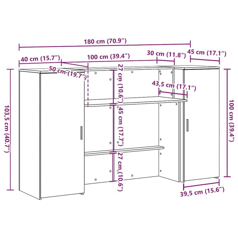 vidaXL Reception Desk Sonoma Oak Engineered Wood Large Reception Desk
