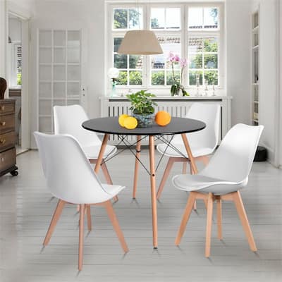 Dining Chairs, Set of 4 PU Leather Solid Wood Beech Legs, White