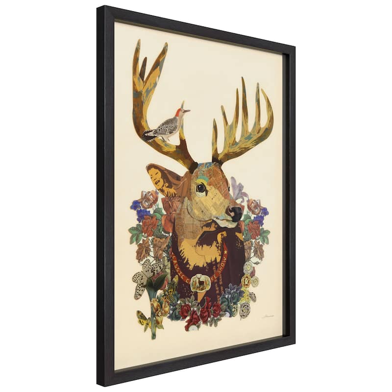Empire Art "Mr. Deer" Alex Zeng's dimensional collage, under glass & a black shadow box frame