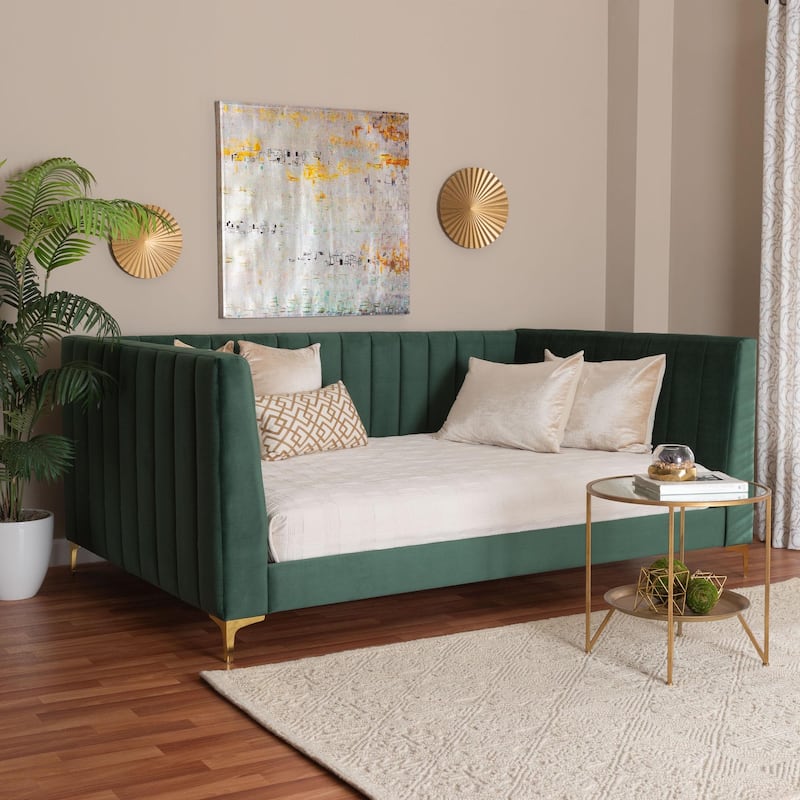 Oksana Light Grey Velvet with Goldtone Legs Daybed