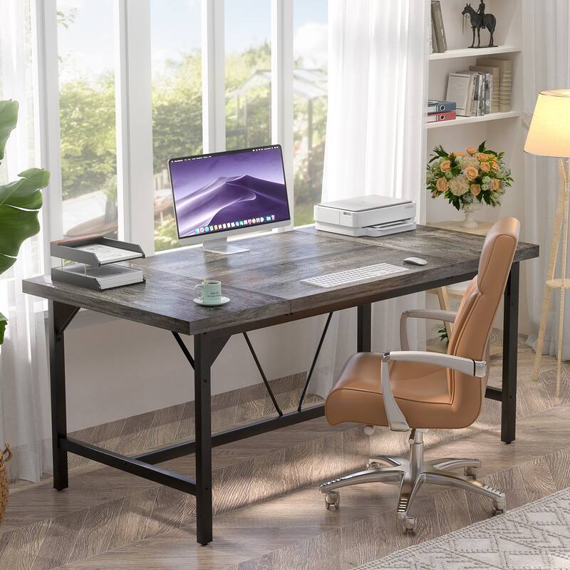 Modern Farmhose 70.8-Inch Executive Desk, Large Computer Office Desk Workstation Conference Table