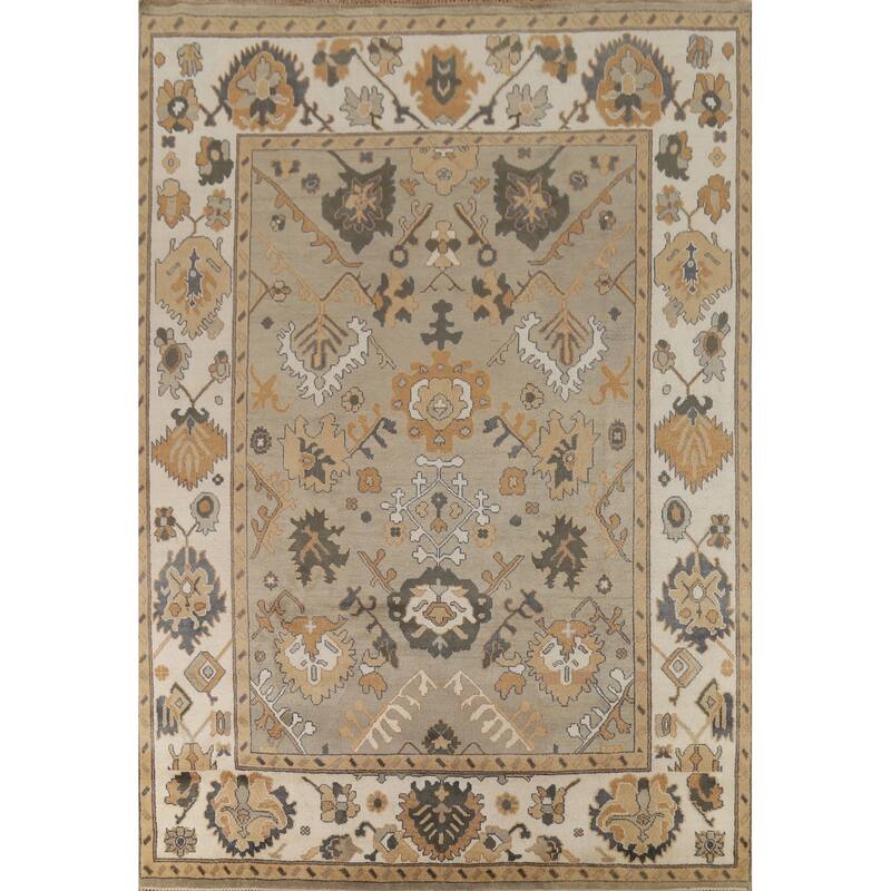 All-Over Beige & Ivory Oushak Indian Area Rug Handmade Wool Carpet - 9'1"x 11'8"