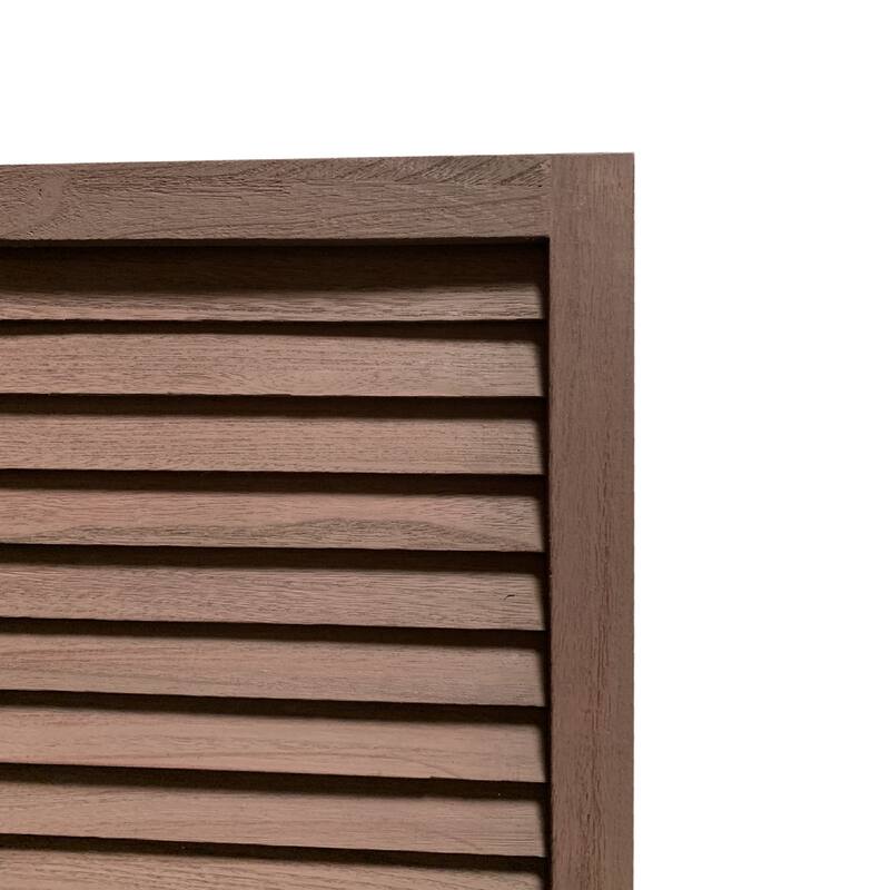 67 Inch 3 Panel Shutter Screen Room Divider, Fitted Slats, Washed Brown