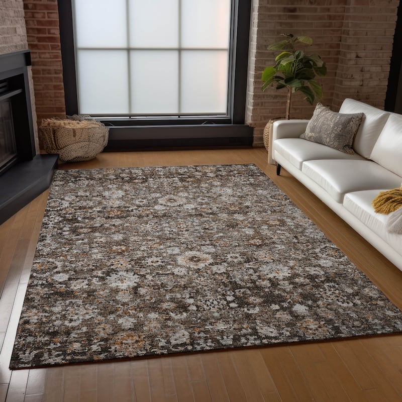 Machine Washable Indoor/ Outdoor Chantille Traditional Vintage Floral Rug