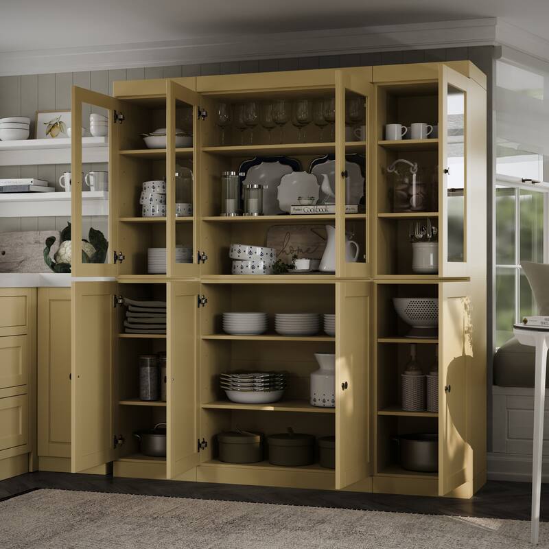 Palace Imports 100% Solid Wood 65" Pantry Cabinet with Clear Glass, Shaker Doors and Adjustable Shelves