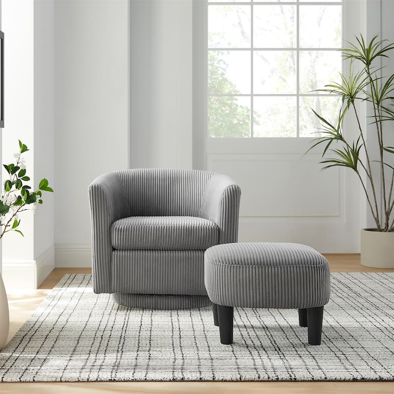 Corduroy Swivel Accent Chair with Ottoman