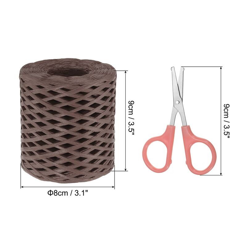 Raffia Ribbon, Natural Raffia String with Scissor, 218 Yards - Coffee