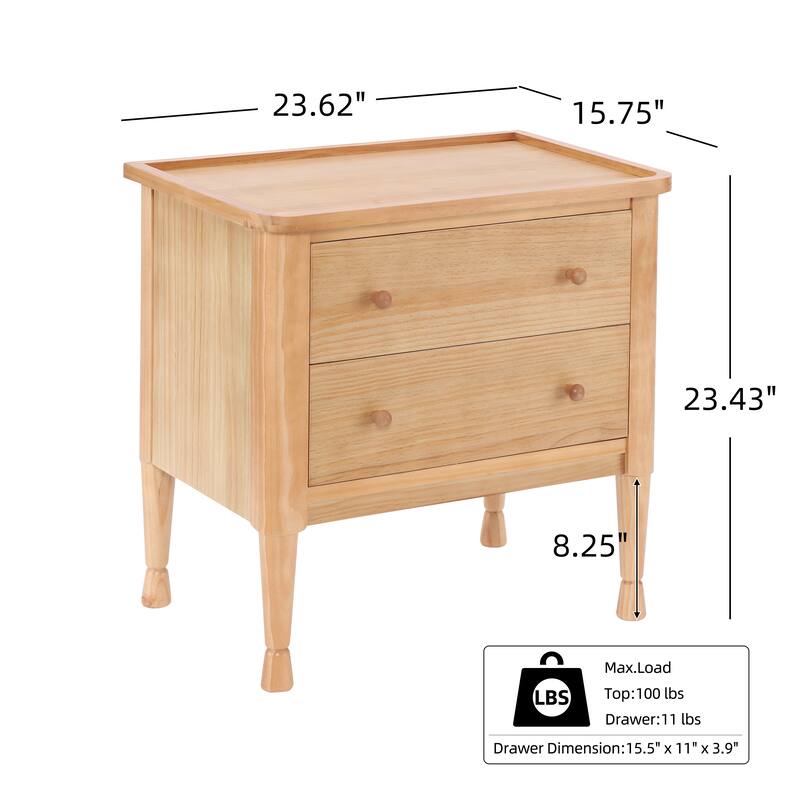 Christopher Knight Home - Modern Minimalist 23.62" Nightstand with Roller Glide Drawers & Tray Top, Versatile Home Use